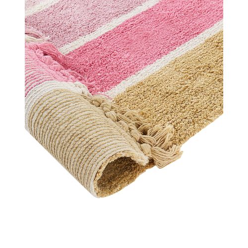 Tapis Enfant Avec Motif Arc-en-ciel En Coton 140 X 200 Cm Beige Et Rose Tatarli