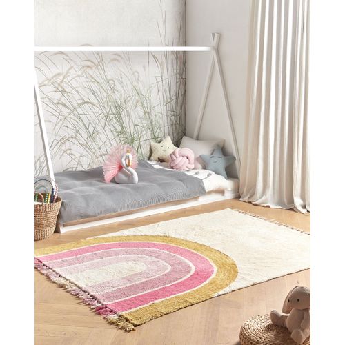 Tapis Enfant Avec Motif Arc-en-ciel En Coton 140 X 200 Cm Beige Et Rose Tatarli