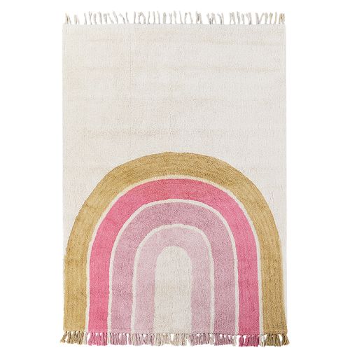 Tapis Enfant Avec Motif Arc-en-ciel En Coton 140 X 200 Cm Beige Et Rose Tatarli