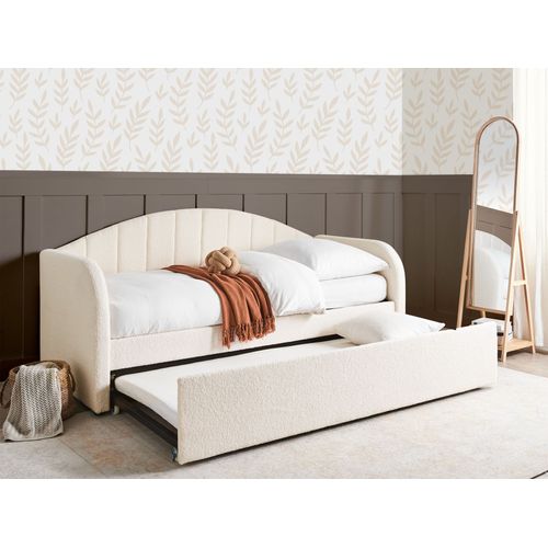 Lit Gigogne En Tissu Bouclé Beige Clair 90 X 200 Cm Eyburie