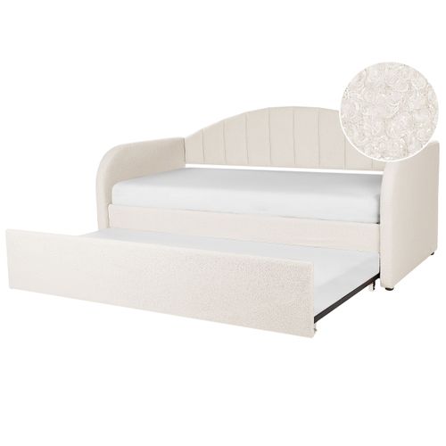 Lit Gigogne En Tissu Bouclé Beige Clair 90 X 200 Cm Eyburie