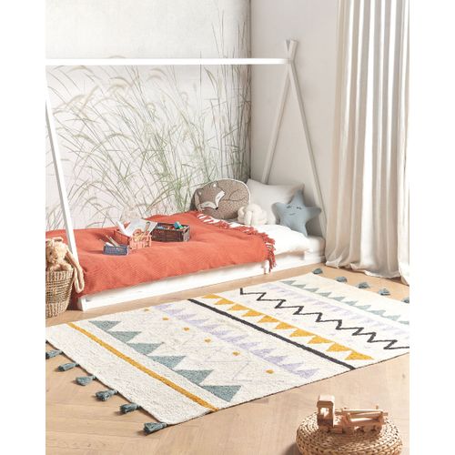 Tapis Enfant En Coton Beige Et Vert 140 X 200 Cm Zaysan