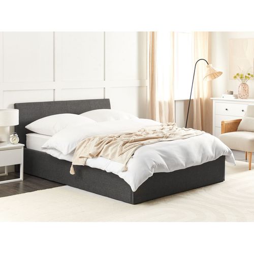 Lit Double En Tissu Gris Avec Coffre 140 X 200 Cm Orbey