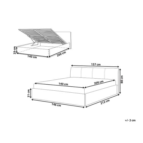 Lit Double En Tissu Gris Avec Coffre 140 X 200 Cm Orbey