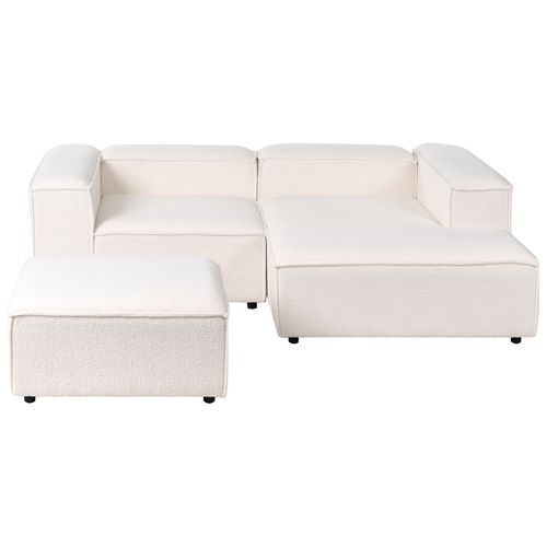 Canapé D'angle à Gauche 2 Places Avec Pouf Blanc Bouclé Aprica