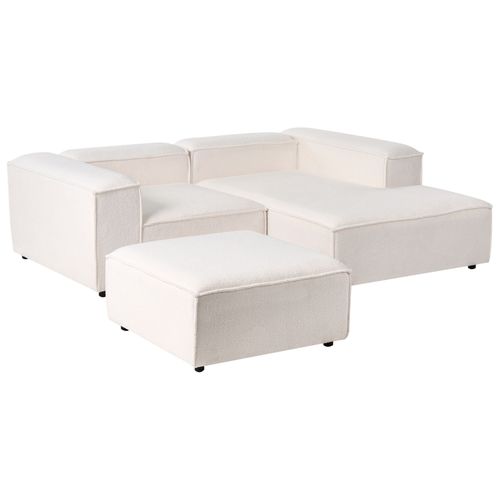 Canapé D'angle à Gauche 2 Places Avec Pouf Blanc Bouclé Aprica