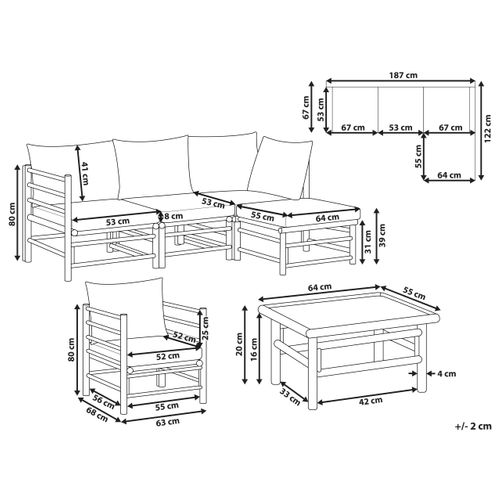 Ensemble De Salon De Jardin Avec Table 5 Places Cerreto Côté Gauche Bambou Taupe