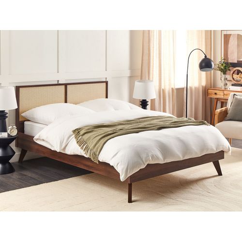 Lit Avec Sommier Rotin Monpazier 160 X 200 Cm Marron Foncé