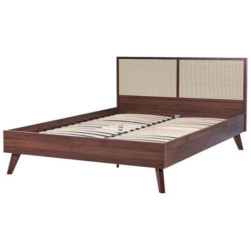 Lit Avec Sommier Rotin Monpazier 160 X 200 Cm Marron Foncé