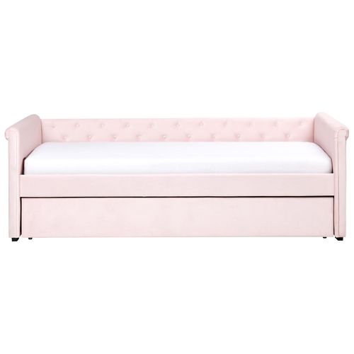 Lit Gigogne 90 X 200 Cm En Velours Rose Clair Libourne