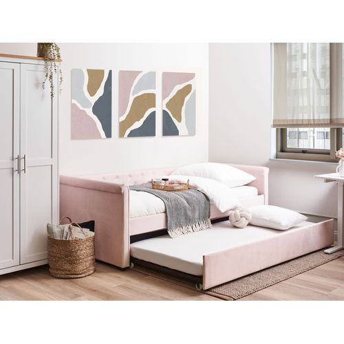 Lit Gigogne 90 X 200 Cm En Velours Rose Clair Libourne