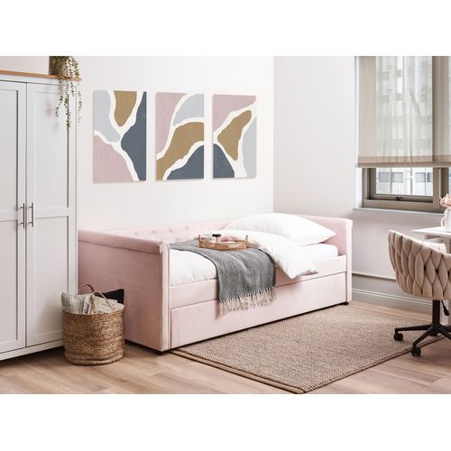 Lit Gigogne 90 X 200 Cm En Velours Rose Clair Libourne