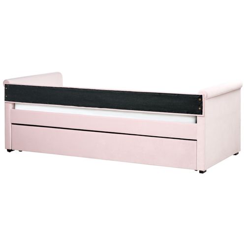 Lit Gigogne 90 X 200 Cm En Velours Rose Clair Libourne