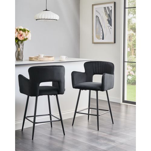 Tabouret De Bar Set De 2 Velours Noir Sanilac