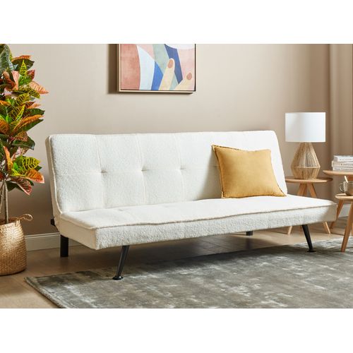 Canapé Convertible 3 Places En Tissu Bouclé Blanc Hasle
