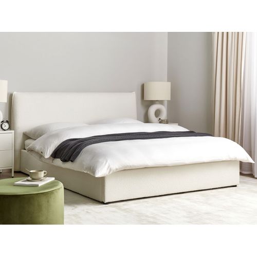 Lit Double En Tissu Bouclé 160 X 200 Cm Blanc Cassé Lavaur