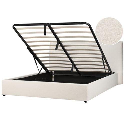 Lit Double En Tissu Bouclé 160 X 200 Cm Blanc Cassé Lavaur