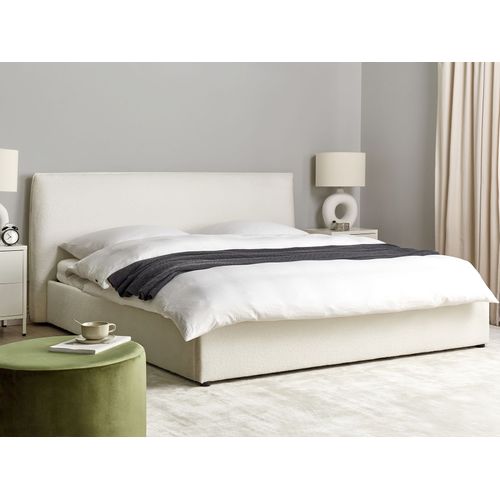 Lit Double En Tissu Bouclé 180 X 200 Cm Blanc Cassé Lavaur