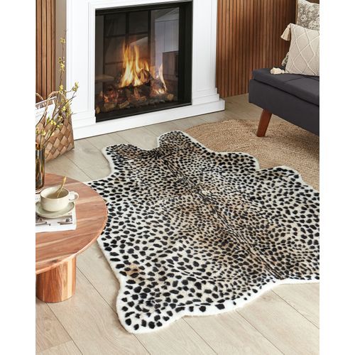 Tapis En Fausse Fourrure Imprimé Guépard 130 X 170 Cm Beige Et Noir Ossa