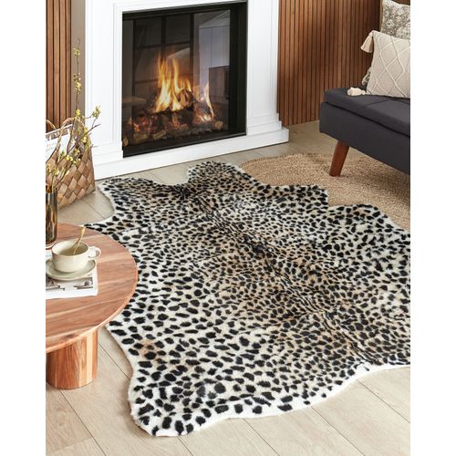 Tapis En Fausse Fourrure Imprimé Guépard 150 X 200 Cm Beige Et Noir Ossa