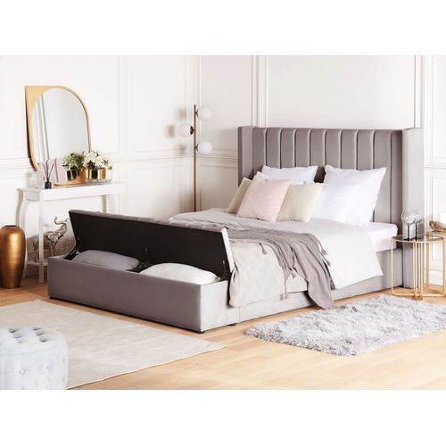 Lit à Eau Double En Velours Gris Avec Rangement 180 X 200 Cm Noyers