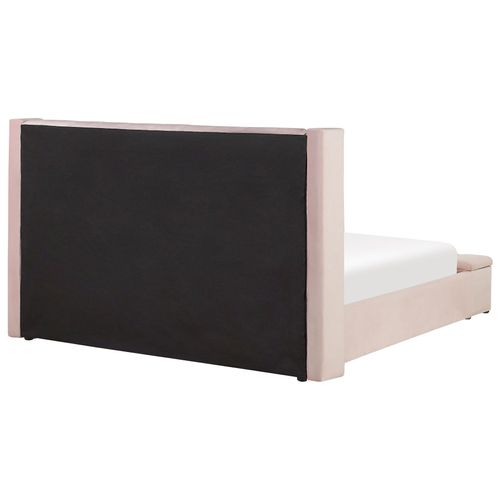 Lit à Eau Double En Velours Rose Pastel Avec Rangement 180 X 200 Cm Noyers