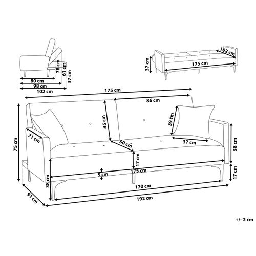 Canapé Convertible 3 Places En Tissu Bleu Azur Lucan