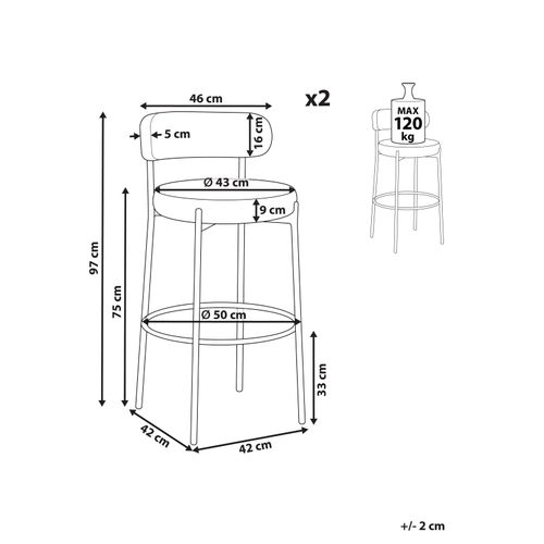 Tabouret De Bar Set De 2 Bouclé Blanc Allison