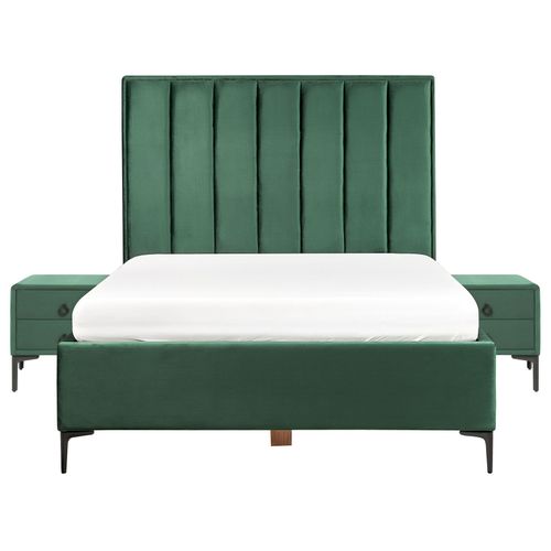 Ensemble De Chambre En Velours Vert Foncé Avec Lit Double 140 X 200 Cm Sezanne