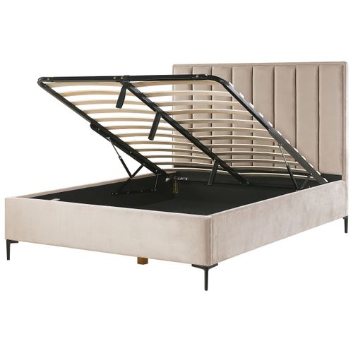 Lit Avec Coffre En Velours Taupe 160 X 200 Cm Sezanne