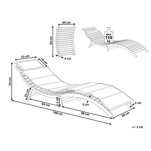 Chaise Longue Avec Coussin Bois Gris Luino