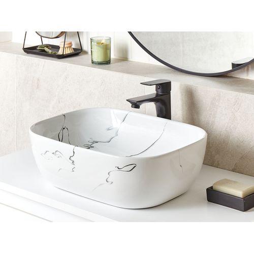 Lavabo En Céramique Effet Marbre 47 X 34 Cm Blanc Hopi