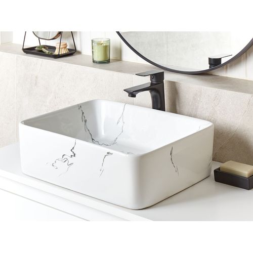 Lavabo En Céramique Effet Marbre 49 X 38 Cm Blanc Hopi