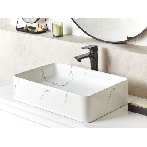 Lavabo En Céramique Effet Marbre 51 X 34 Cm Blanc Hopi