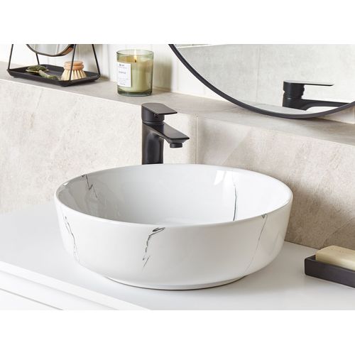 Lavabo En Céramique Effet Marbre D 42 Cm Blanc Hopi