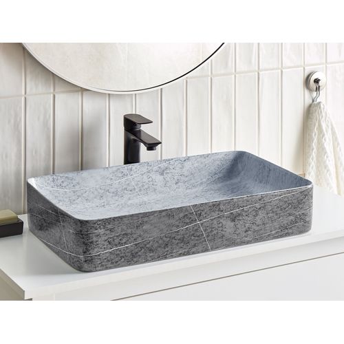 Lavabo En Céramique 61 X 35 Cm Effet Granite Gris Artaj