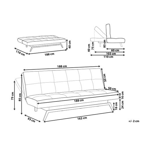 Canapé Convertible 3 Places En Tissu Blanc Cassé Leeds