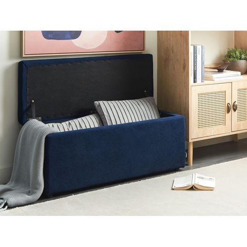 Pouf Avec Rangement En Tissu Bleu Marine Orem