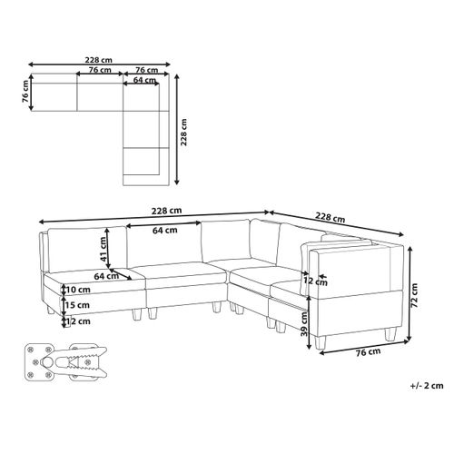 Canapé D'angle Modulable à Gauche 5 Places En Tissu Noir Unstad