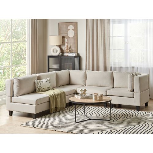 Canapé D'angle Modulable à Gauche 5 Places En Tissu Beige Clair Unstad