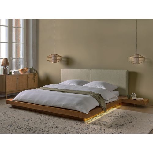 Lit Avec LED Bouclé Zen 180 X 200 Cm LED Frêne Naturel
