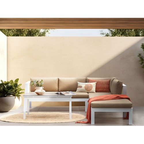 Ensemble De Canapés D'angle De Jardin 5 Places Messina Côté Gauche Métal Beige Sable