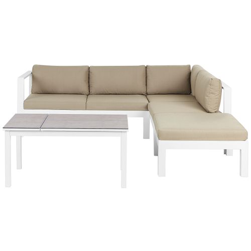 Ensemble De Canapés D'angle De Jardin 5 Places Messina Côté Gauche Métal Beige Sable
