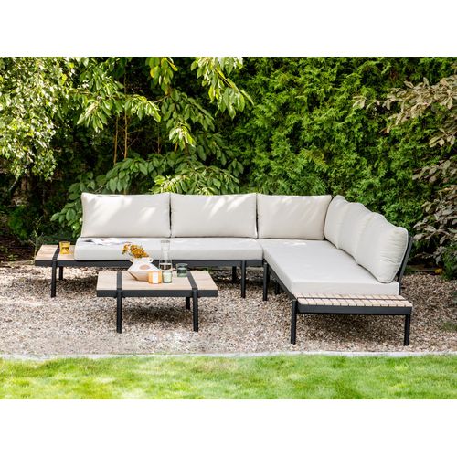 Ensemble De Canapés D'angle De Jardin 5 Places Bellariva Bois D'eucalyptus Blanc Cassé