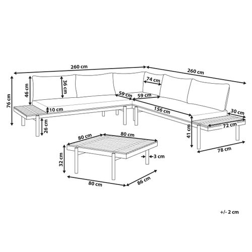 Ensemble De Canapés D'angle De Jardin 5 Places Bellariva Bois D'eucalyptus Blanc Cassé