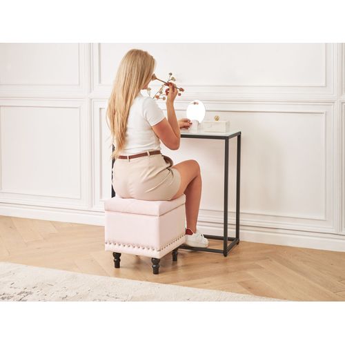 Pouf De Rangement Loretto Velours Rose Pastel