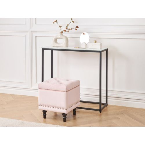 Pouf De Rangement Loretto Velours Rose Pastel