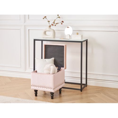Pouf De Rangement Loretto Velours Rose Pastel