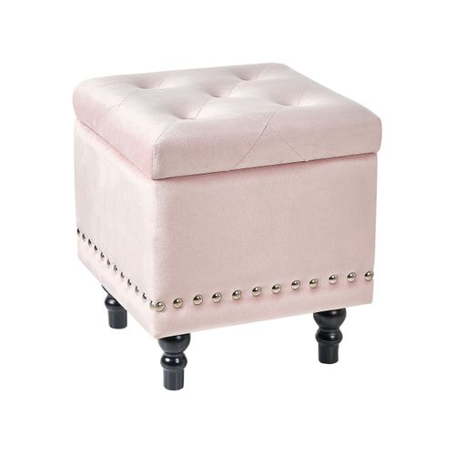 Pouf De Rangement Loretto Velours Rose Pastel