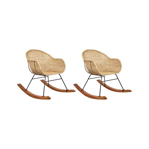 Lot De 2 Fauteuils à Bascule Lavinio Rotin Naturel